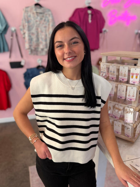 Won Me Over Striped Sweater - Black