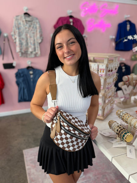 Going Places Crossbody Bag - Brown Checkered