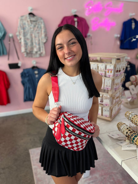 Going Places Crossbody Bag - Red Checkered