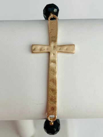 Beaded Cross Stretch Bracelet - Black