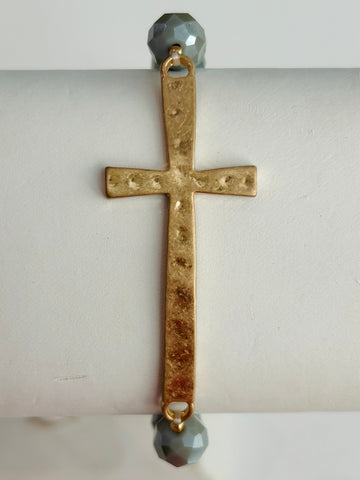 Beaded Cross Stretch Bracelet - Grey
