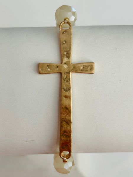 Beaded Cross Stretch Bracelet - Cream