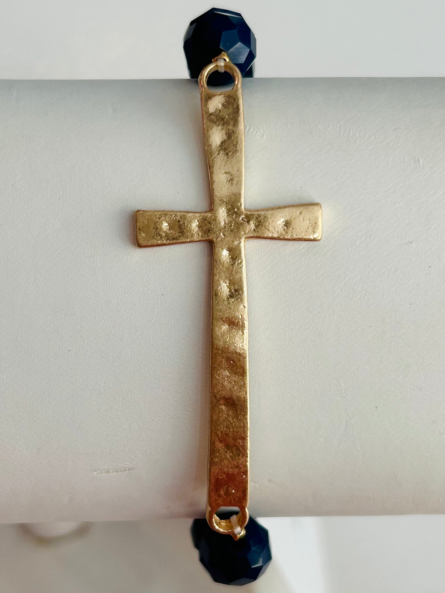 Beaded Cross Stretch Bracelet - Navy