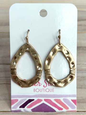 Hammered Metal Teardrop Drop Earrings - Gold
