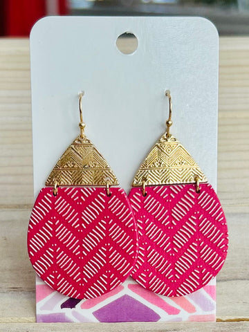 Textured Teardrop Earrings - Pink