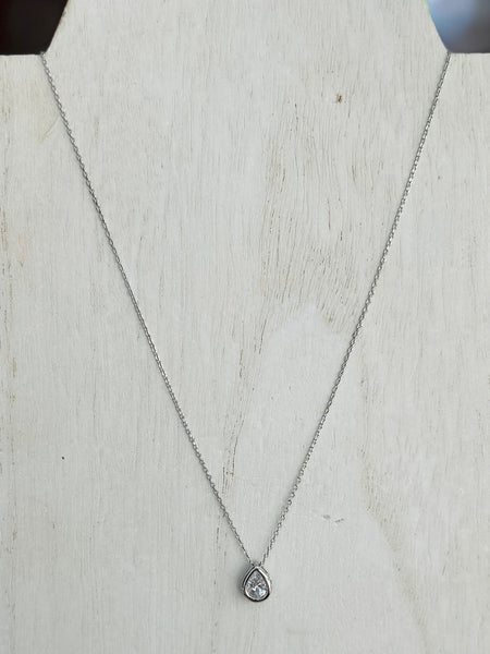 Teardrop Pendant Dainty Necklace - Silver