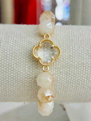 Clover Beaded Stretch Bracelet - Nude