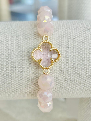 Clover Beaded Stretch Bracelet - Pink