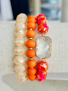 Set of Three Stretch Bracelets - Orange