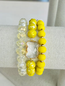 Mini Stone Beaded Bracelet Set - Yellow