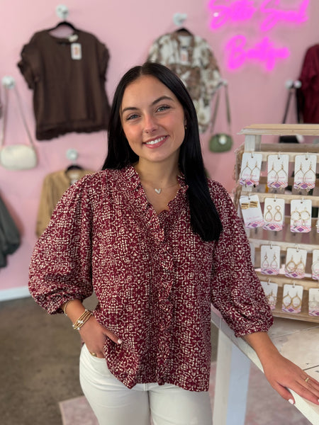 Floral Sweetheart Blouse - Wine