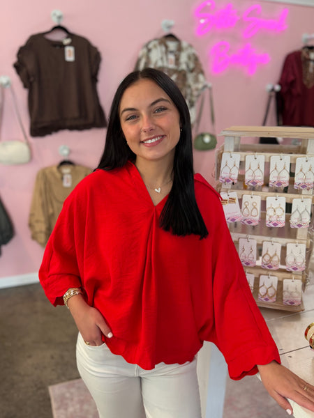 Scallop Charm Blouse - Red