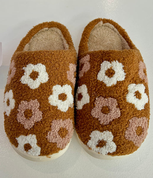 Flower Slippers - Brown