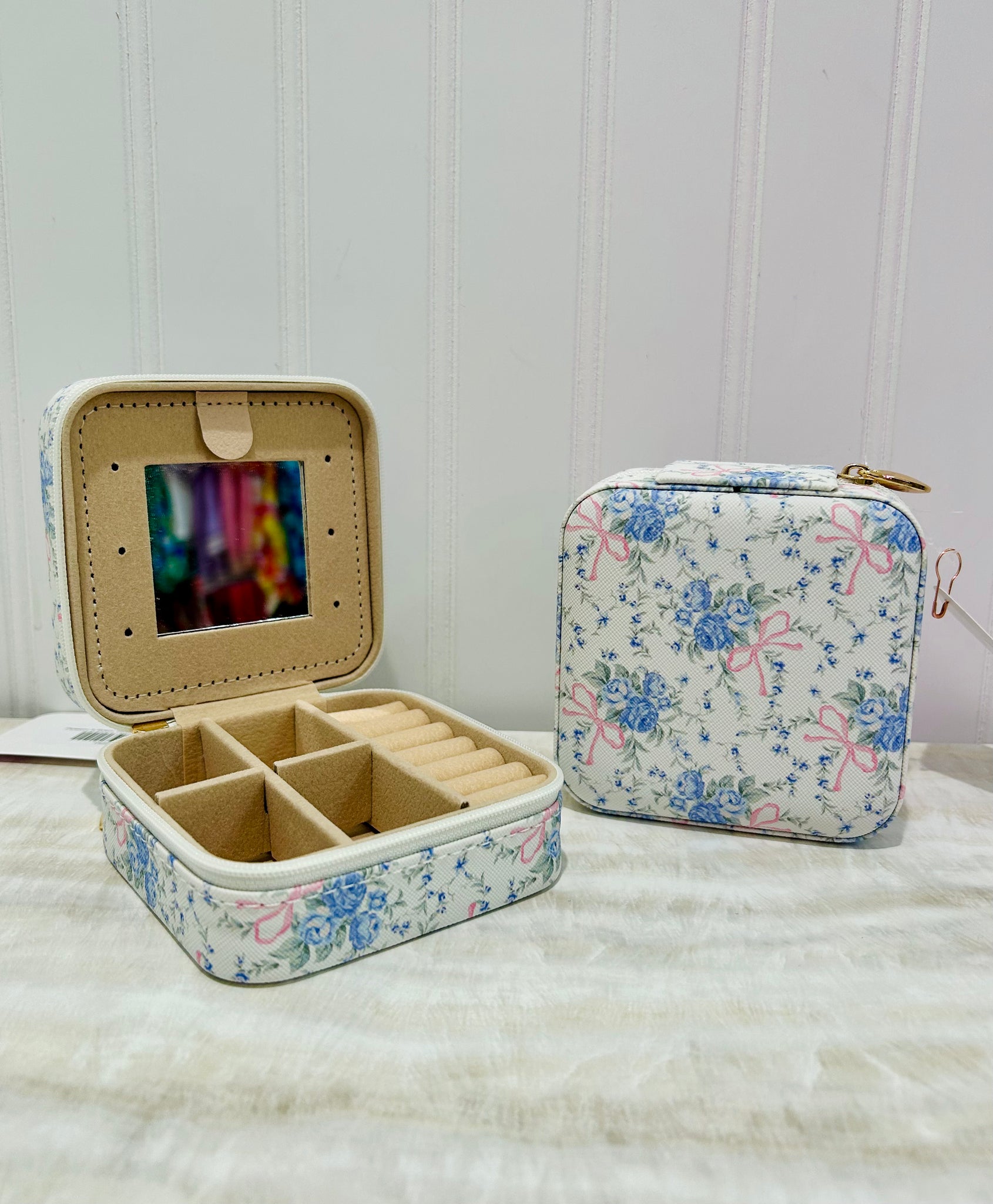 Flowers & Bows Travel Jewelry Box - Blue