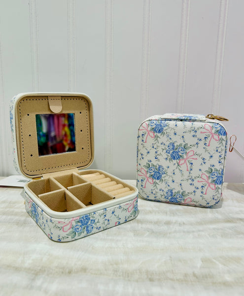 Flowers & Bows Travel Jewelry Box - Blue