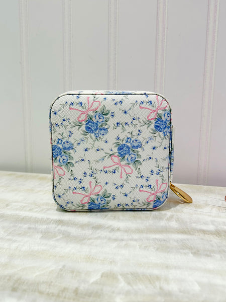Flowers & Bows Travel Jewelry Box - Blue