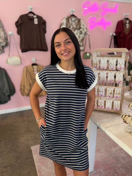 Sunny Stripes Dress - Navy