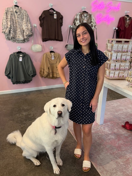 Pretty In Polka Dress - Navy
