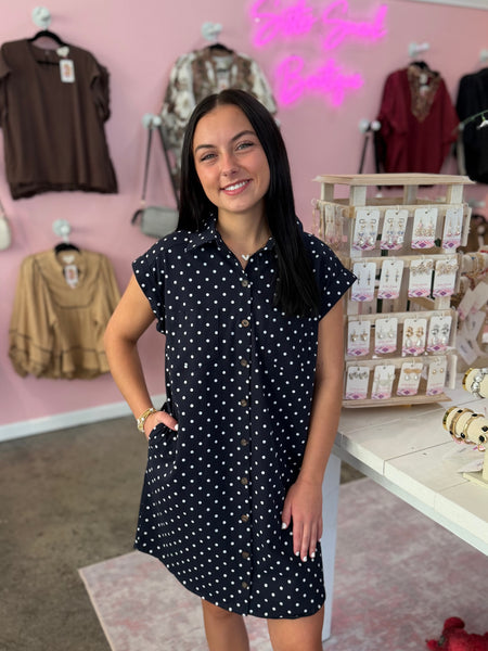 Pretty In Polka Dress - Navy