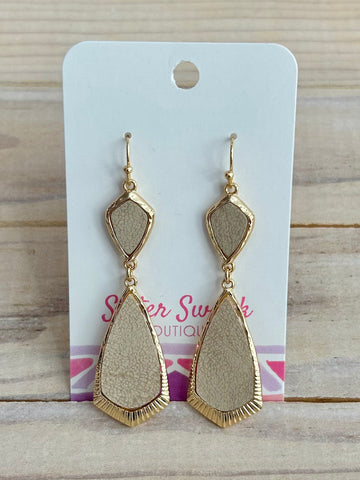 Linked Geometric Leather Dangle Earrings - Ivory