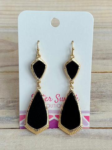 Linked Geometric Leather Dangle Earrings - Black