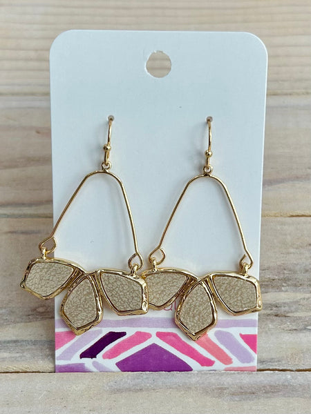 Geometric Leather Dangle Earrings - Ivory