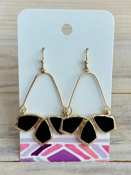 Geometric Leather Dangle Earrings - Black