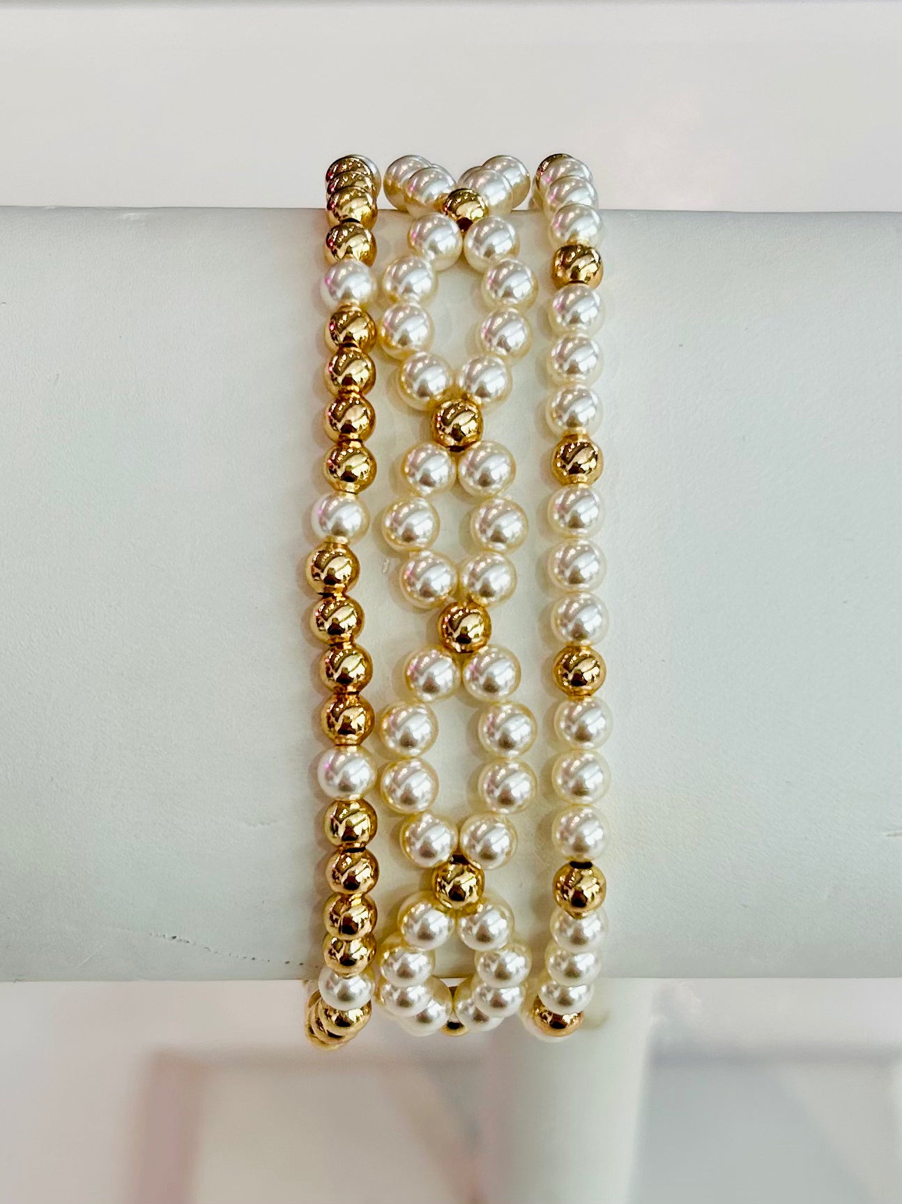 Shimmer and Pearl Bracelet Set - Gold