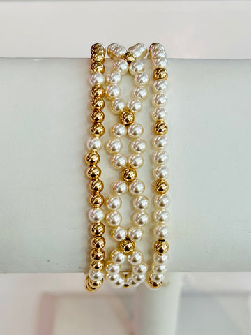 Shimmer and Pearl Bracelet Set - Gold