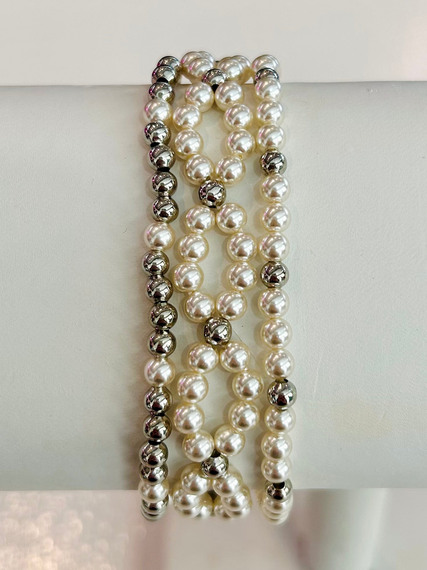 Shimmer and Pearl Bracelet Set - Silver