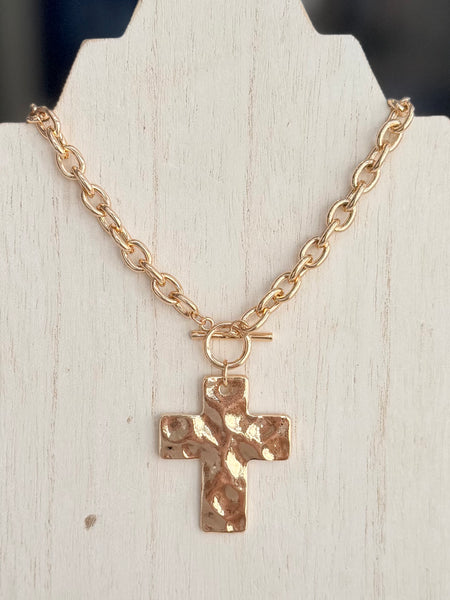 Cross Link Toggle Necklace - Gold