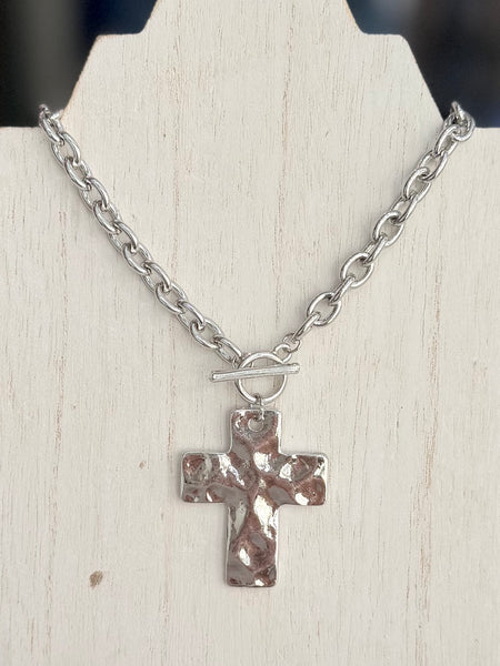 Cross Link Toggle Necklace - Silver
