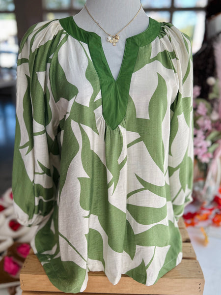 Falling Leaves Blouse - Green