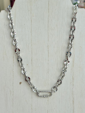 Carabiner Link Cable Chain Link Necklace - Silver