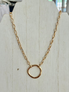 Hammered Pendant Chain Link Necklace - Gold