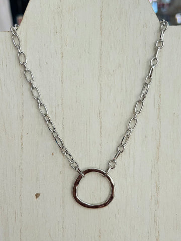 Hammered Pendant Chain Link Necklace - Silver