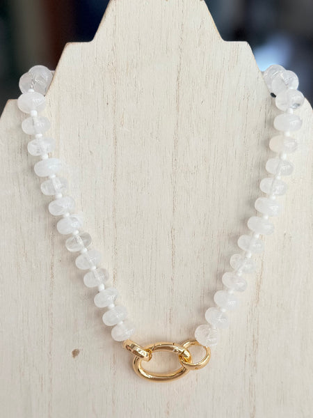 Oval Clasp Beaded Necklace - White