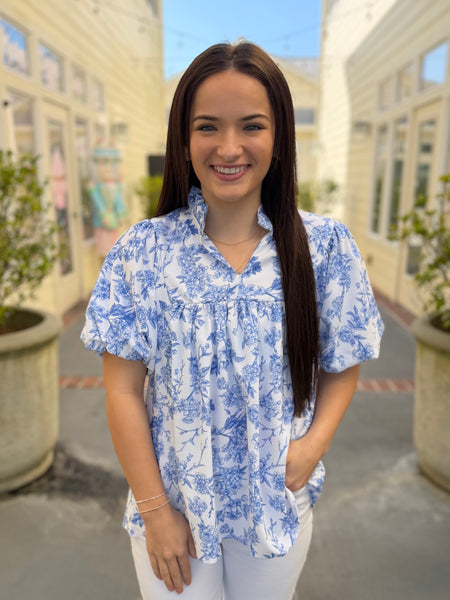 Easy Day Floral Blouse - Blue