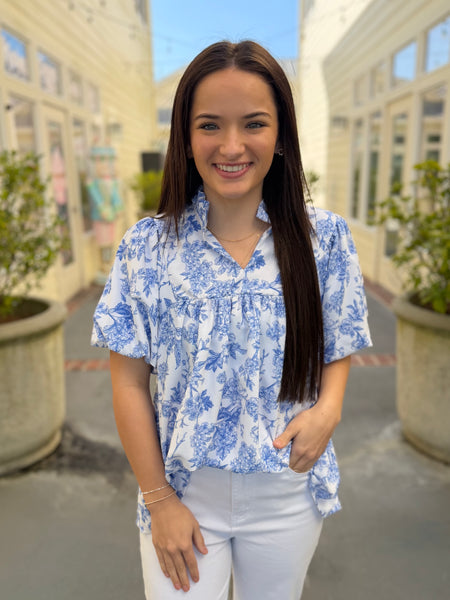 Easy Day Floral Blouse - Blue