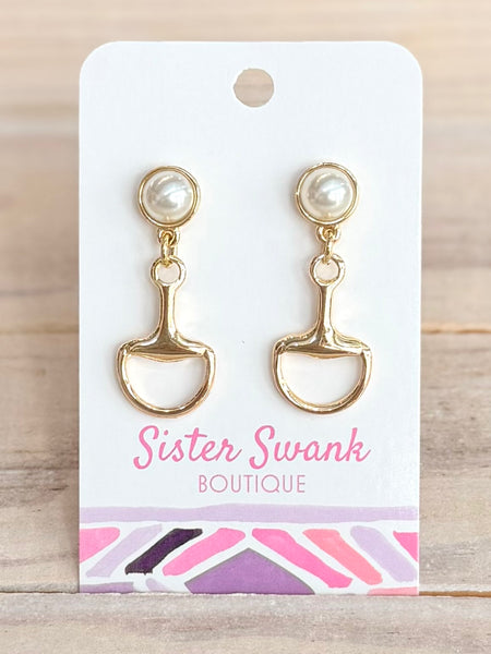 Pearl Horsebit Drop Earrings - Gold