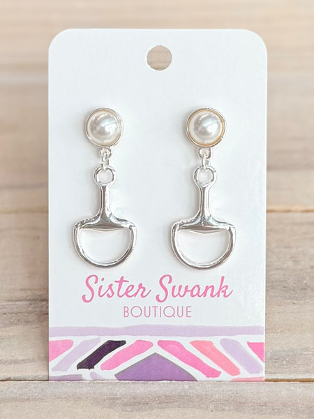 Pearl Horsebit Drop Earrings - Silver