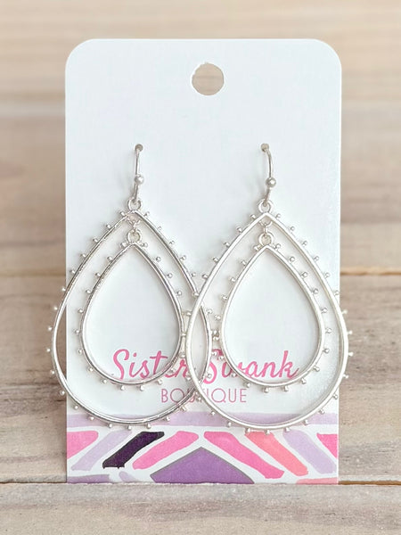 Teardrop Studded Earrings - Silver