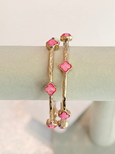Glitter Clover Bangles - Pink