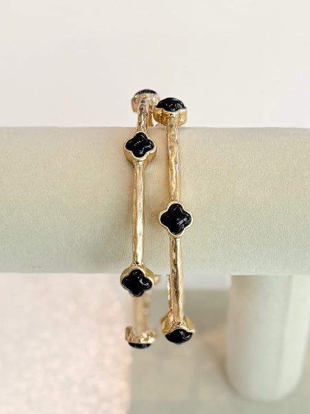 Glitter Clover Bangles - Black