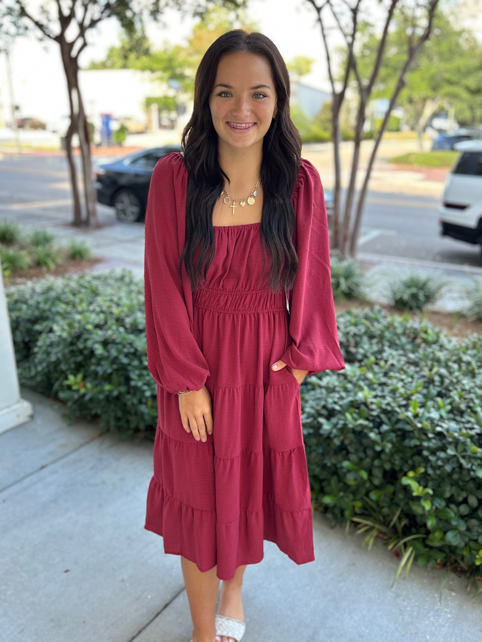 Autumn Stroll Dress - Red Brick