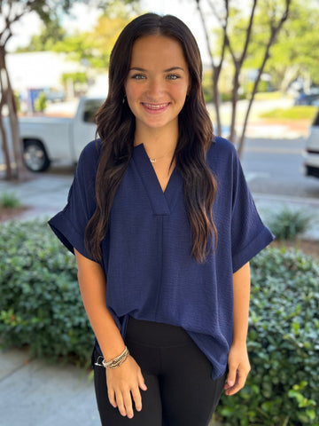 The Effortless Breeze Blouse - Navy