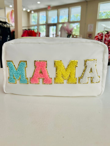 Mama Patch Letter Makeup Pouch - White