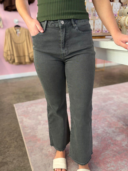 Acid Washed Bootcut Pants - Ash Black