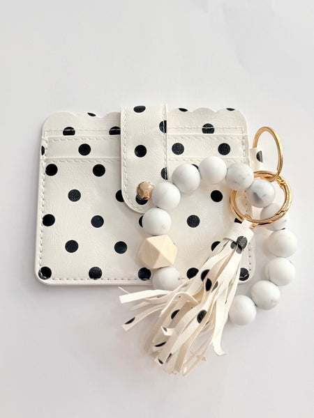 Polka Dot Beaded Wallet - White