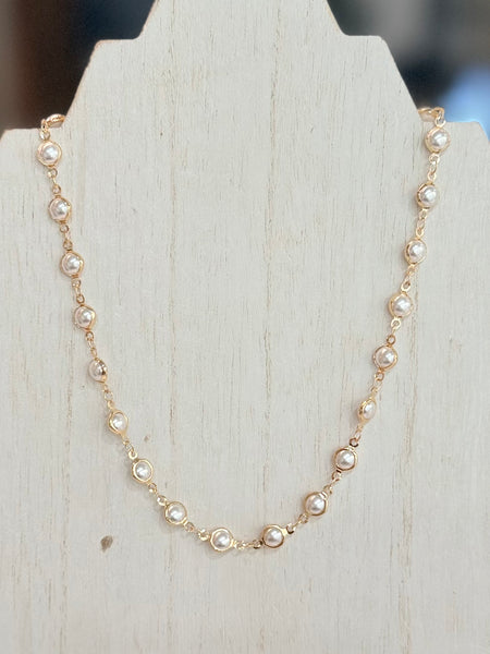 Simple Pearl Link Necklace - Gold